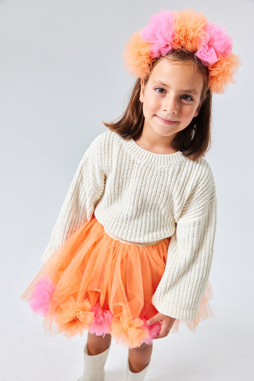 Hilda Girls’ Orange Pom-Pom Detail Skirt