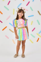 Dena Girls’ Multicolor Rainbow Sequin Skirt, Top & Gold Star Crown Set