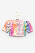 Dena Girls’ Multicolor Rainbow Sequin Skirt, Top & Gold Star Crown Set