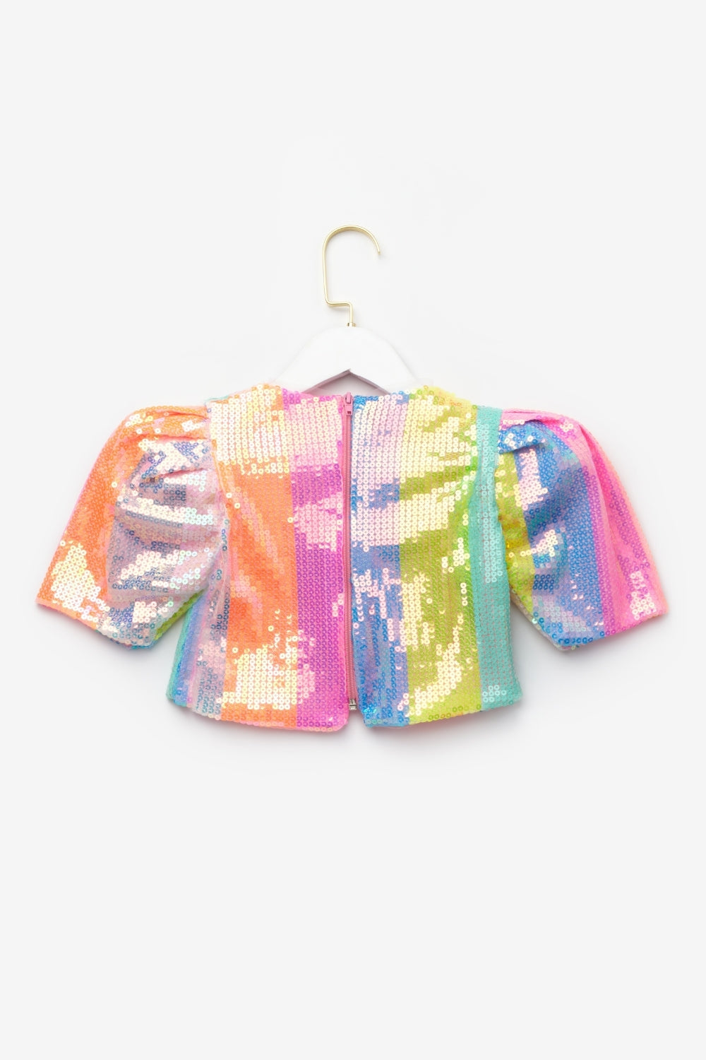 Dena Girls’ Multicolor Rainbow Sequin Skirt, Top & Gold Star Crown Set