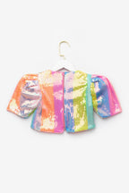 Dena Girls’ Multicolor Rainbow Sequin Skirt, Top & Gold Star Crown Set
