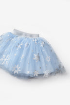 Pauline Girls’ Blue Snowflake Tulle Skirt, Cape, Staff & Crown Costume Set