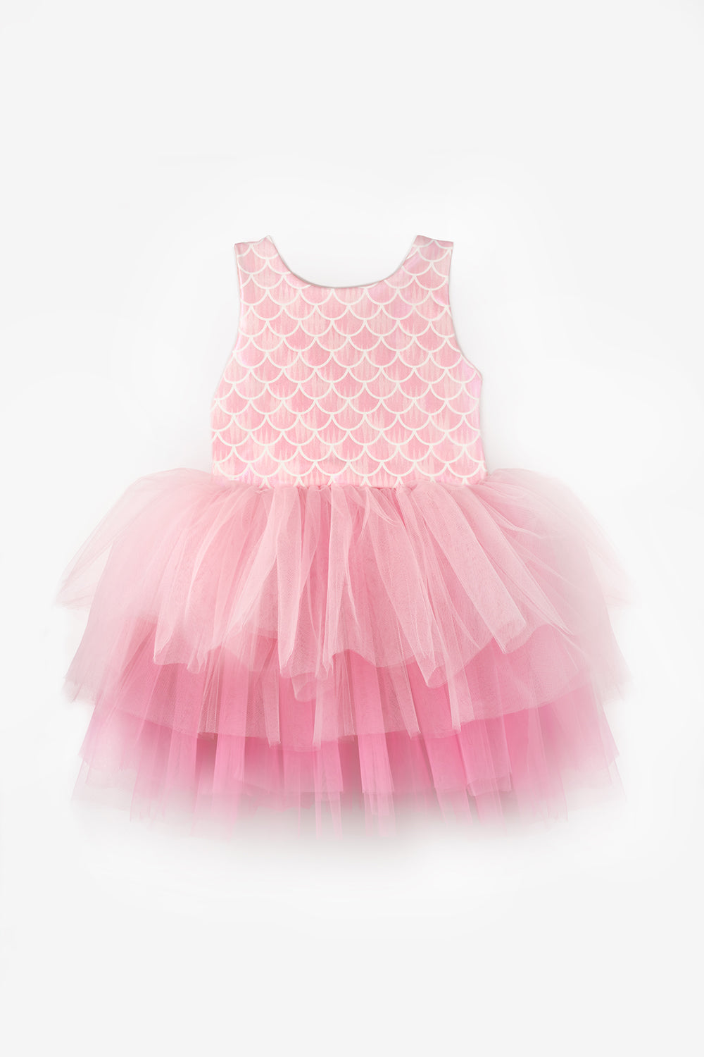 Carey Girls’ Pink Mermaid Print Tulle Dress & Mermaid Crown Set