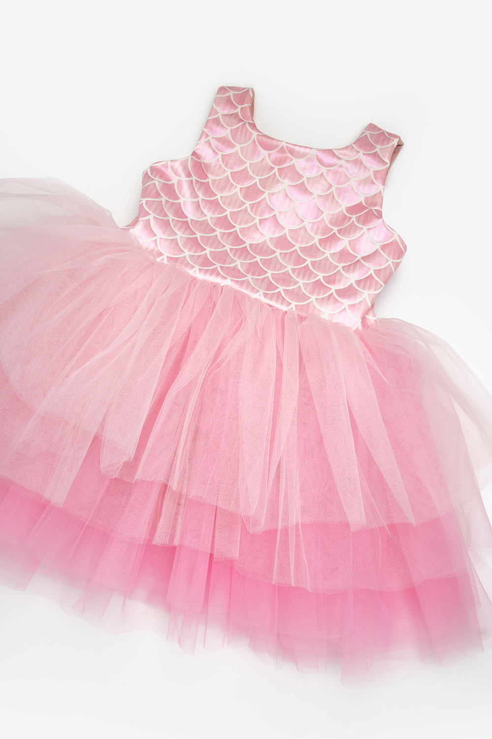 Carey Girls’ Pink Mermaid Print Tulle Dress & Mermaid Crown Set