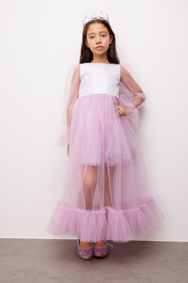 Harriet Girls’ Lilac Glitter Tulle Maxi Dress