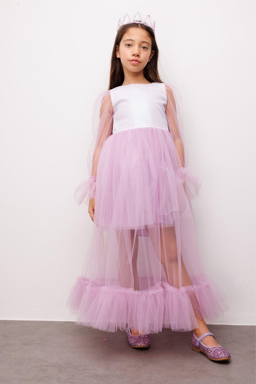 Harriet Girls’ Lilac Glitter Tulle Maxi Dress