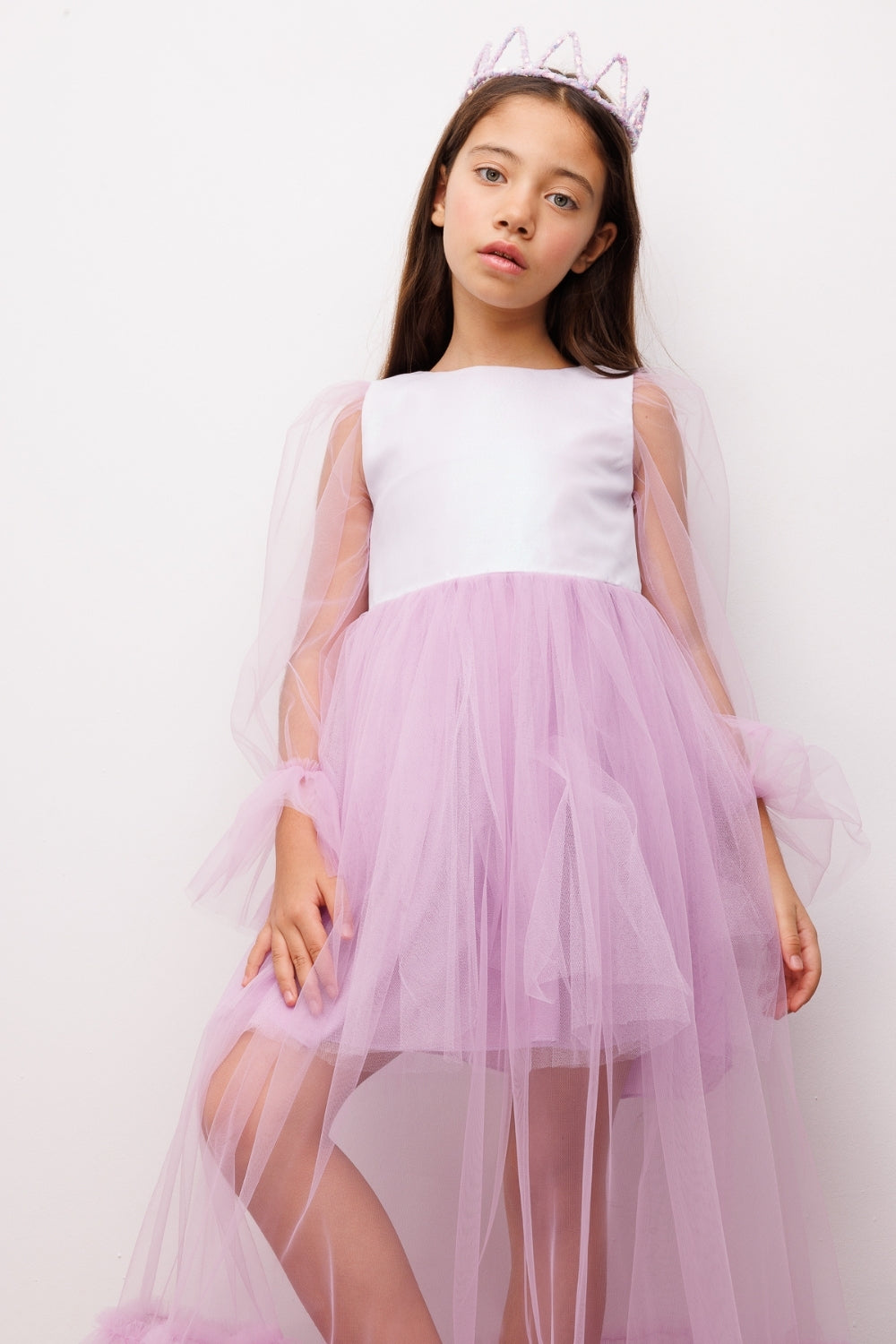 Harriet Girls’ Lilac Glitter Tulle Maxi Dress
