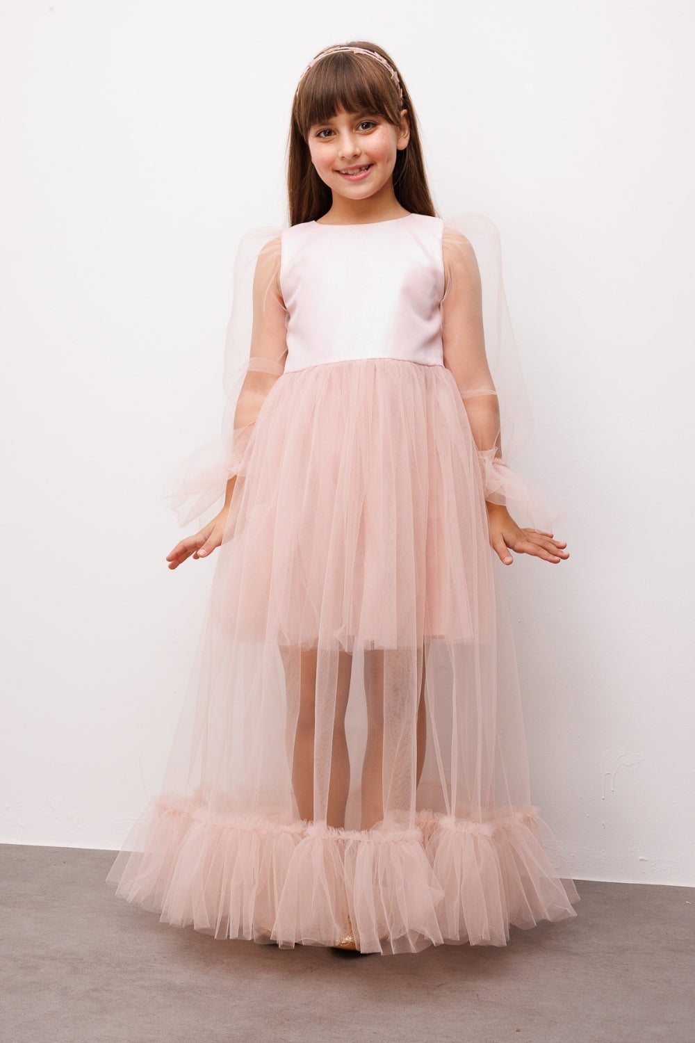 Harriet Girls’ Powder Glitter Tulle Maxi Dress