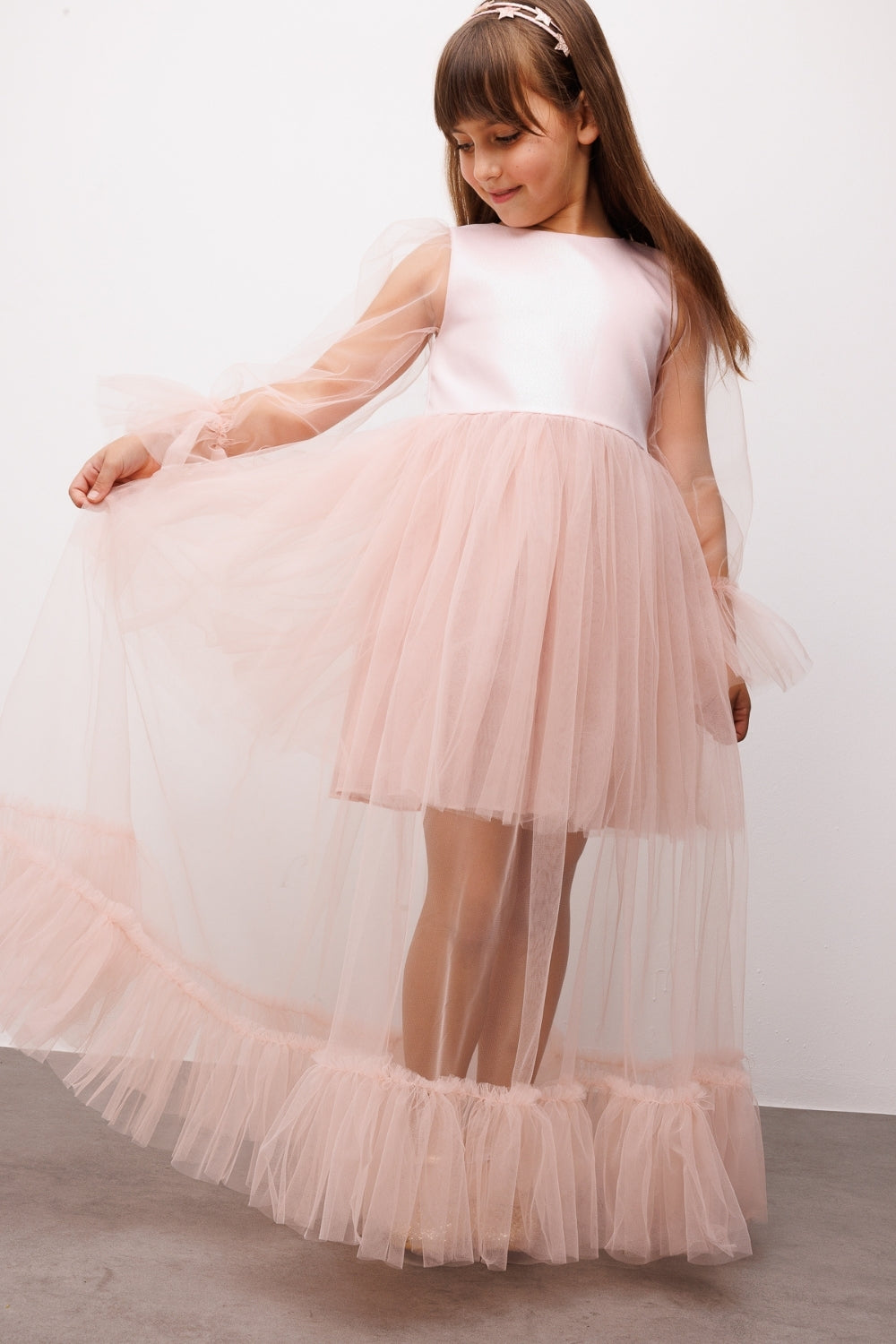 Harriet Girls’ Powder Glitter Tulle Maxi Dress