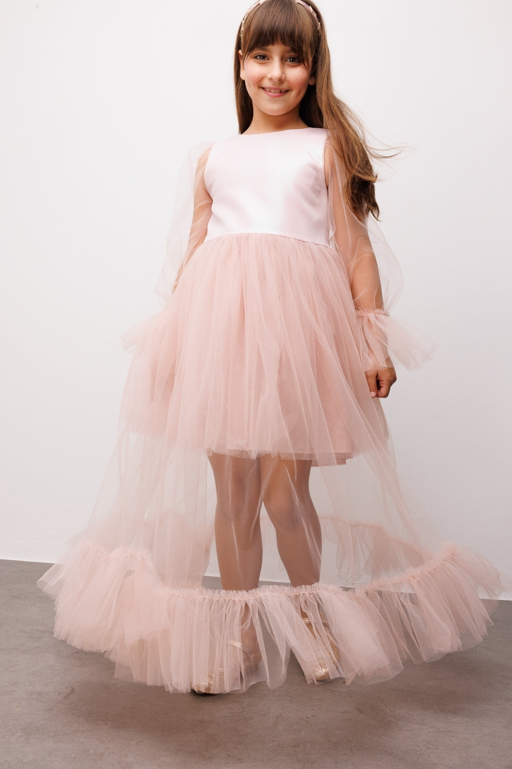 Harriet Girls’ Powder Glitter Tulle Maxi Dress