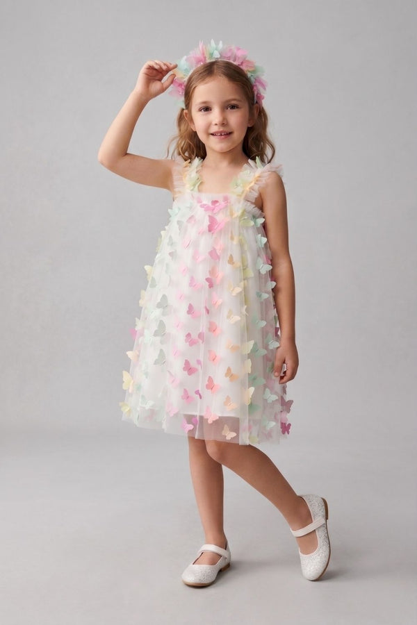 Emma Girls’ Multicolor Butterfly Appliqué Strappy Dress