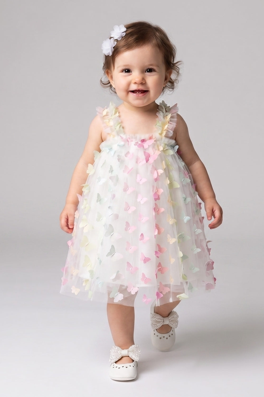Emma Baby Girls’ Multicolor Butterfly Appliqué Strappy Dress