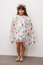 Girls’ White Rainbow & Cherry Sequin Party Cape and Crown Set