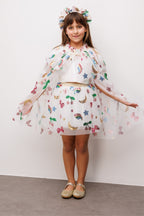 Girls’ White Rainbow & Cherry Sequin Party Cape and Crown Set
