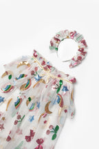 Girls’ White Rainbow & Cherry Sequin Party Cape and Crown Set