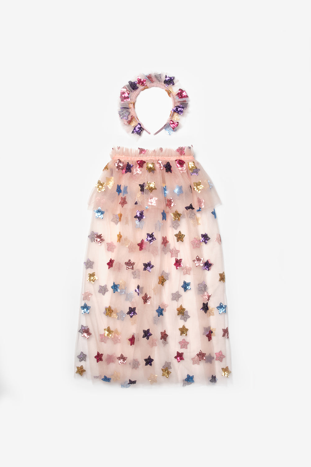 Girls’ Powder Pink Star Sequin Party Cape & Crown Set