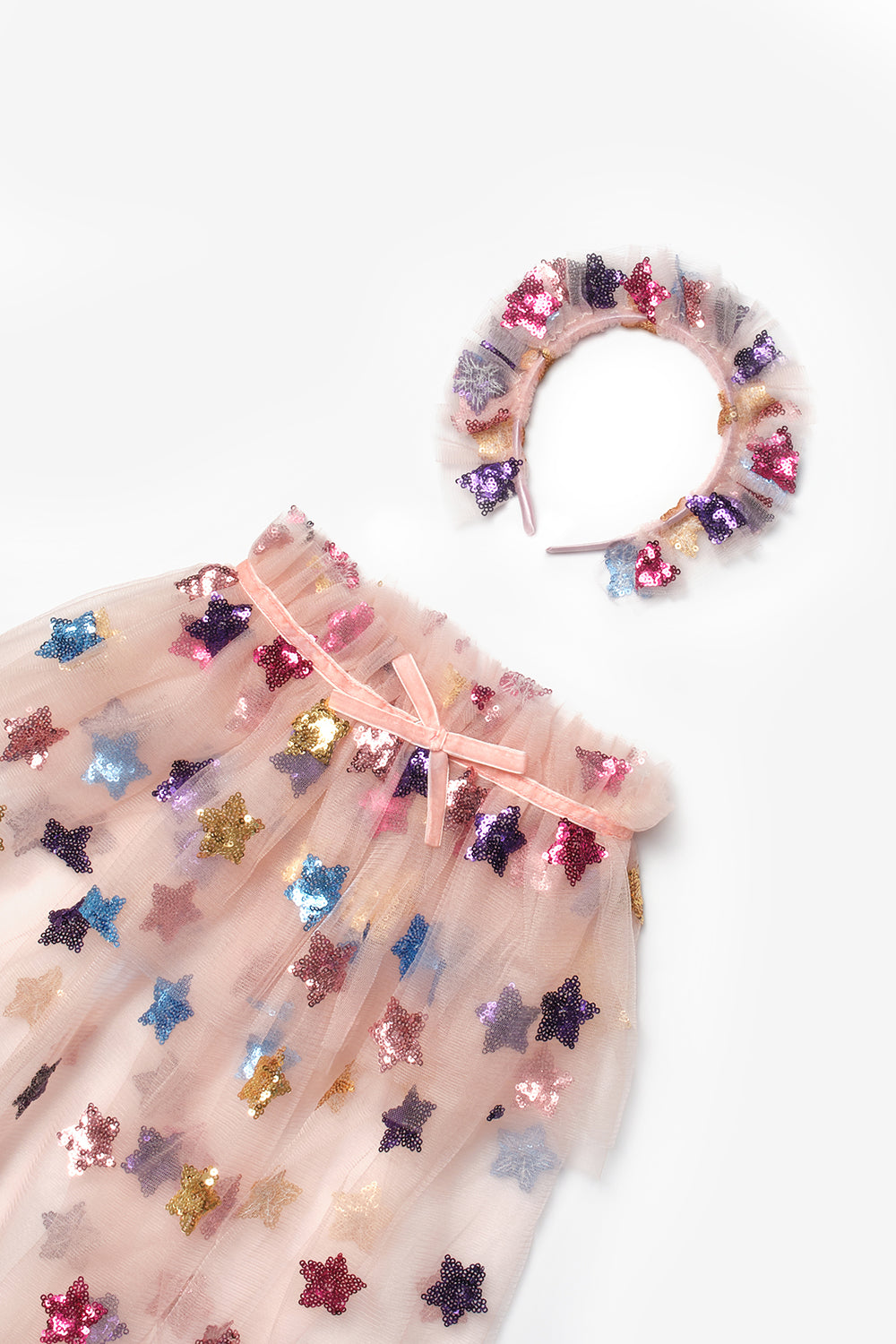 Girls’ Powder Pink Star Sequin Party Cape & Crown Set