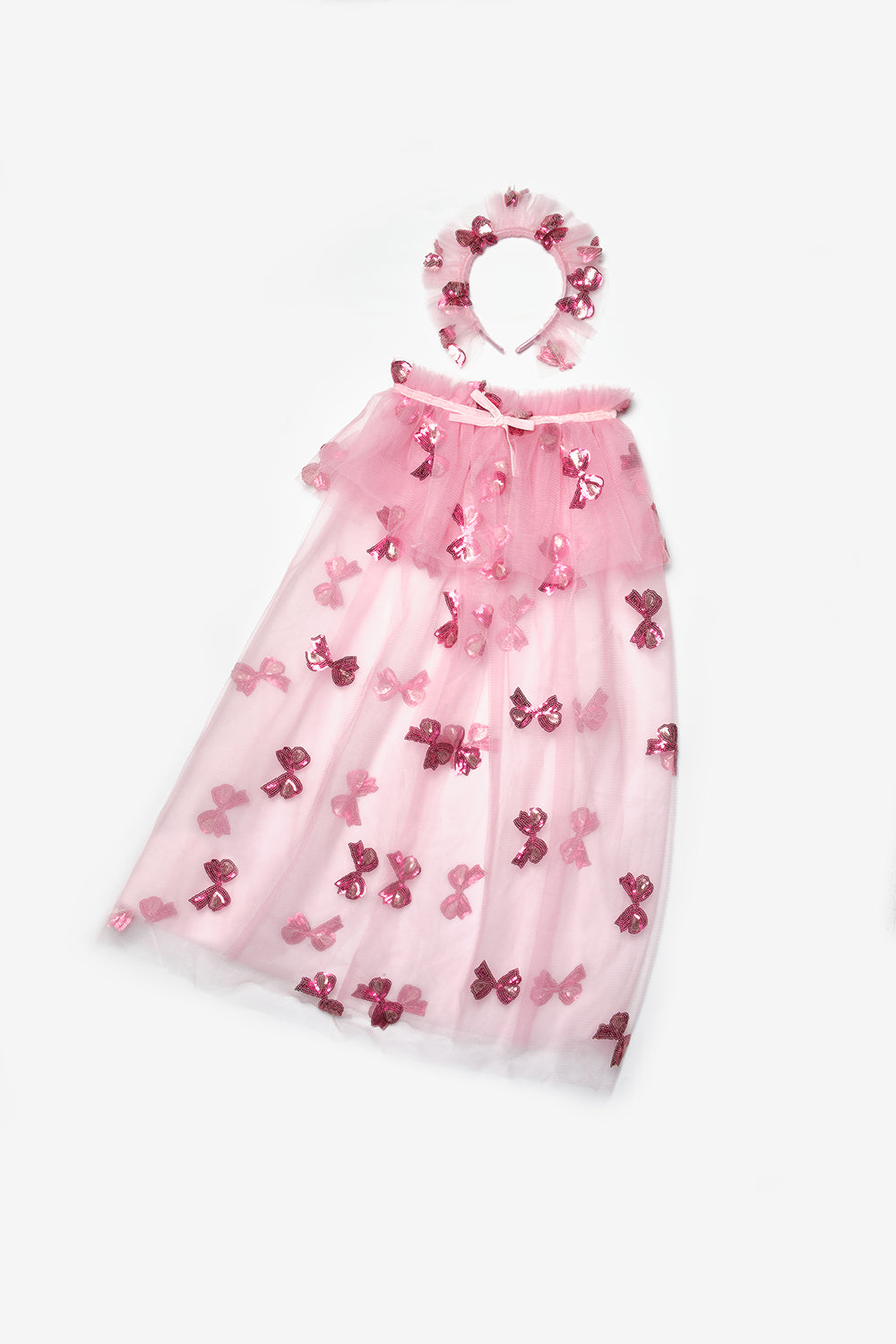 Girls’ Pink Bow Sequin Party Cape & Crown Set