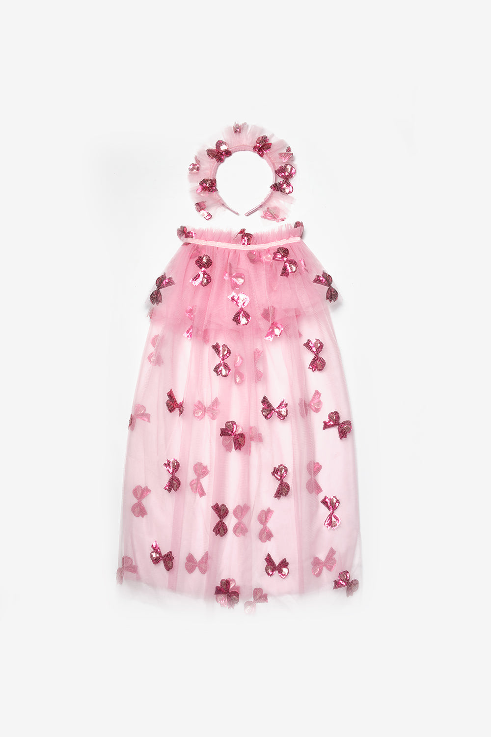 Girls’ Pink Bow Sequin Party Cape & Crown Set
