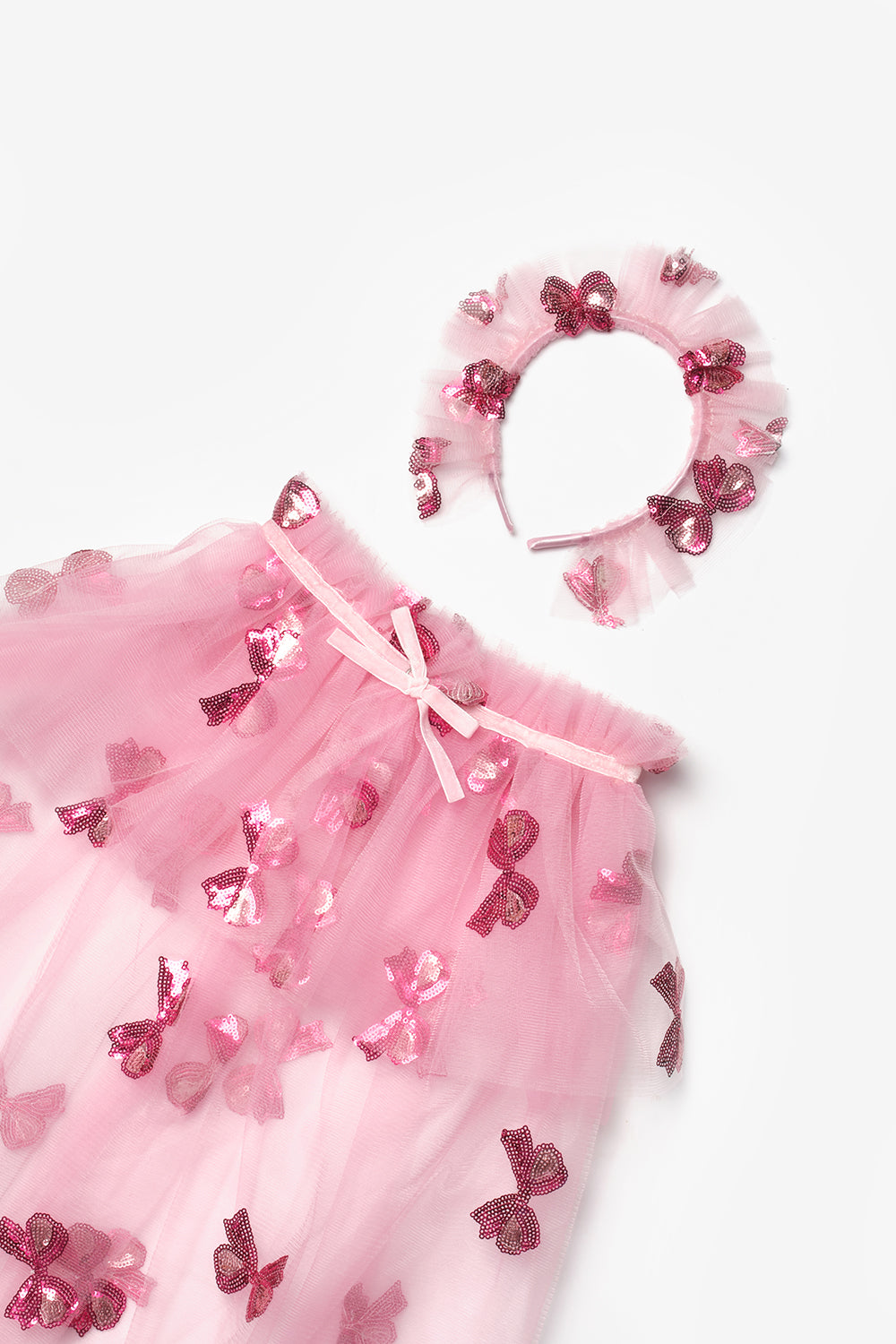 Girls’ Pink Bow Sequin Party Cape & Crown Set