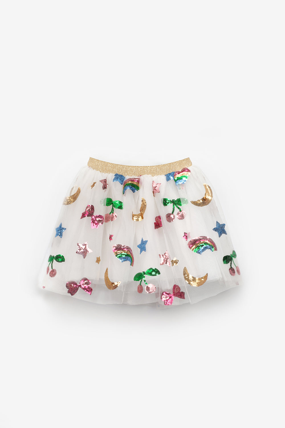 Pauline Girls’ White Rainbow & Cherry Sequin Skirt
