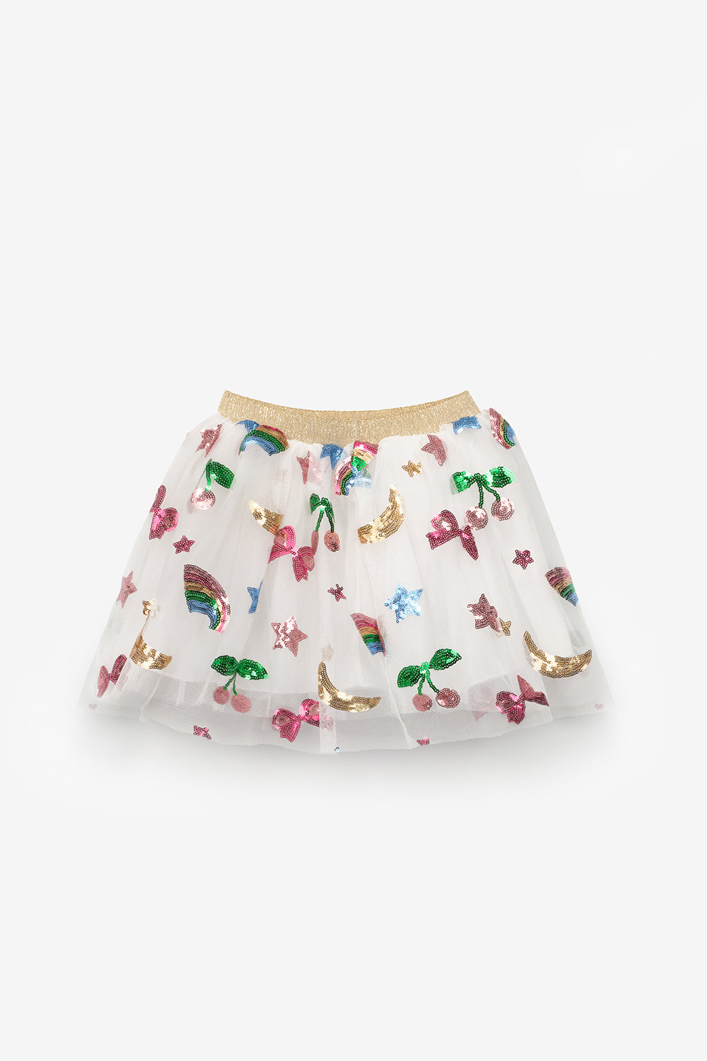 Pauline Girls’ White Rainbow & Cherry Sequin Skirt