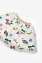 Pauline Girls’ White Rainbow & Cherry Sequin Skirt
