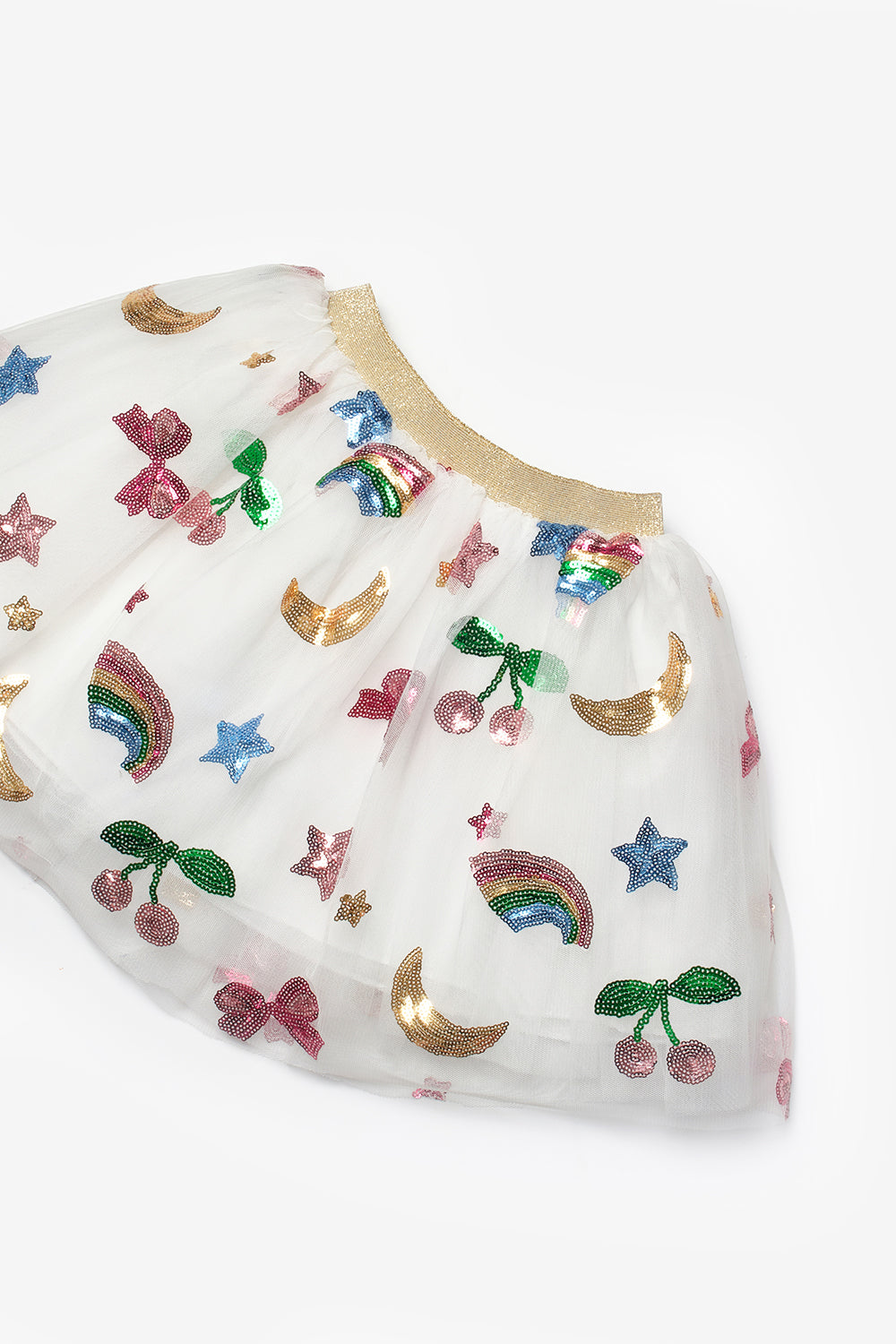 Pauline Girls’ White Rainbow & Cherry Sequin Skirt