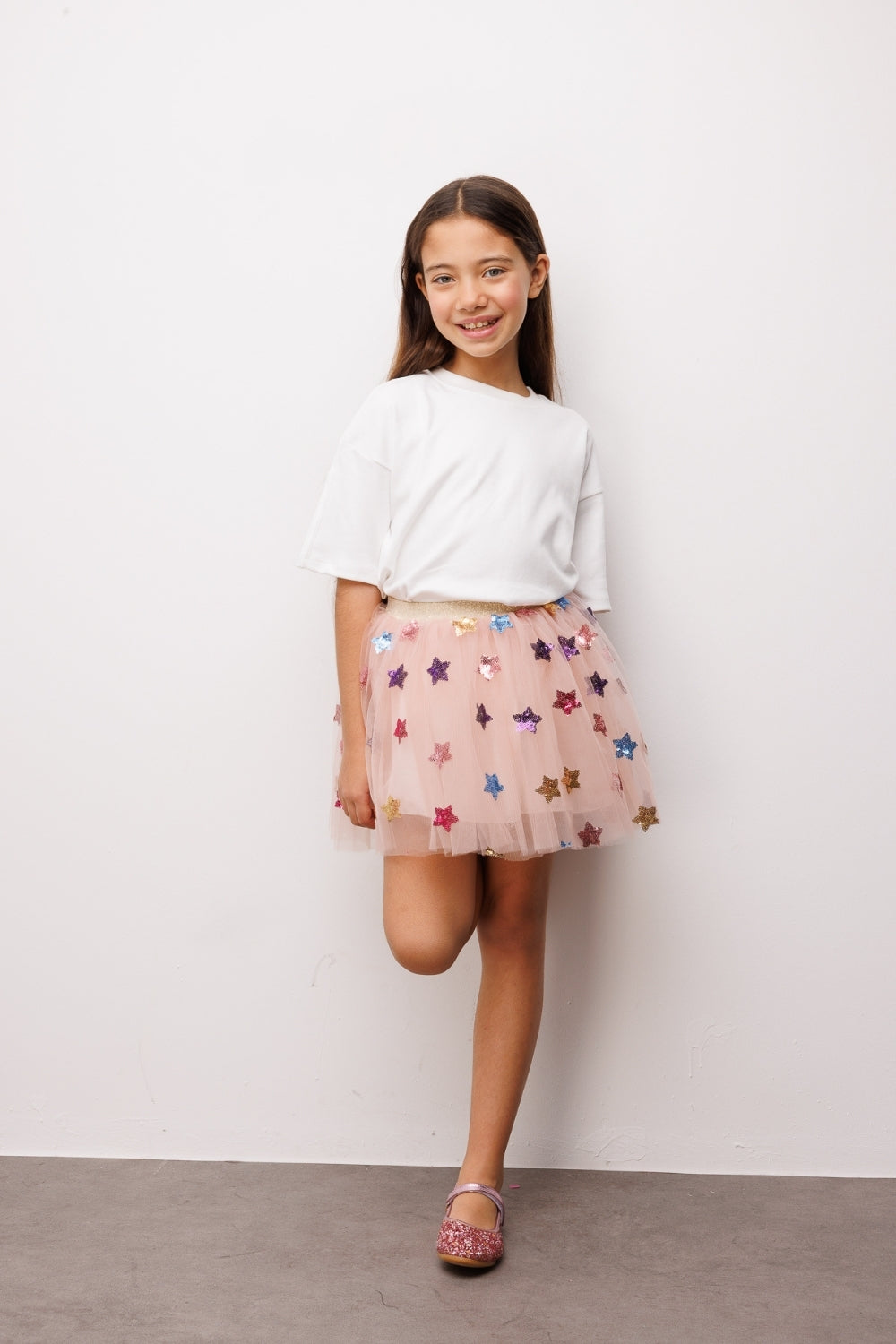 Pauline Girls’ Powder Pink Star Sequin Skirt