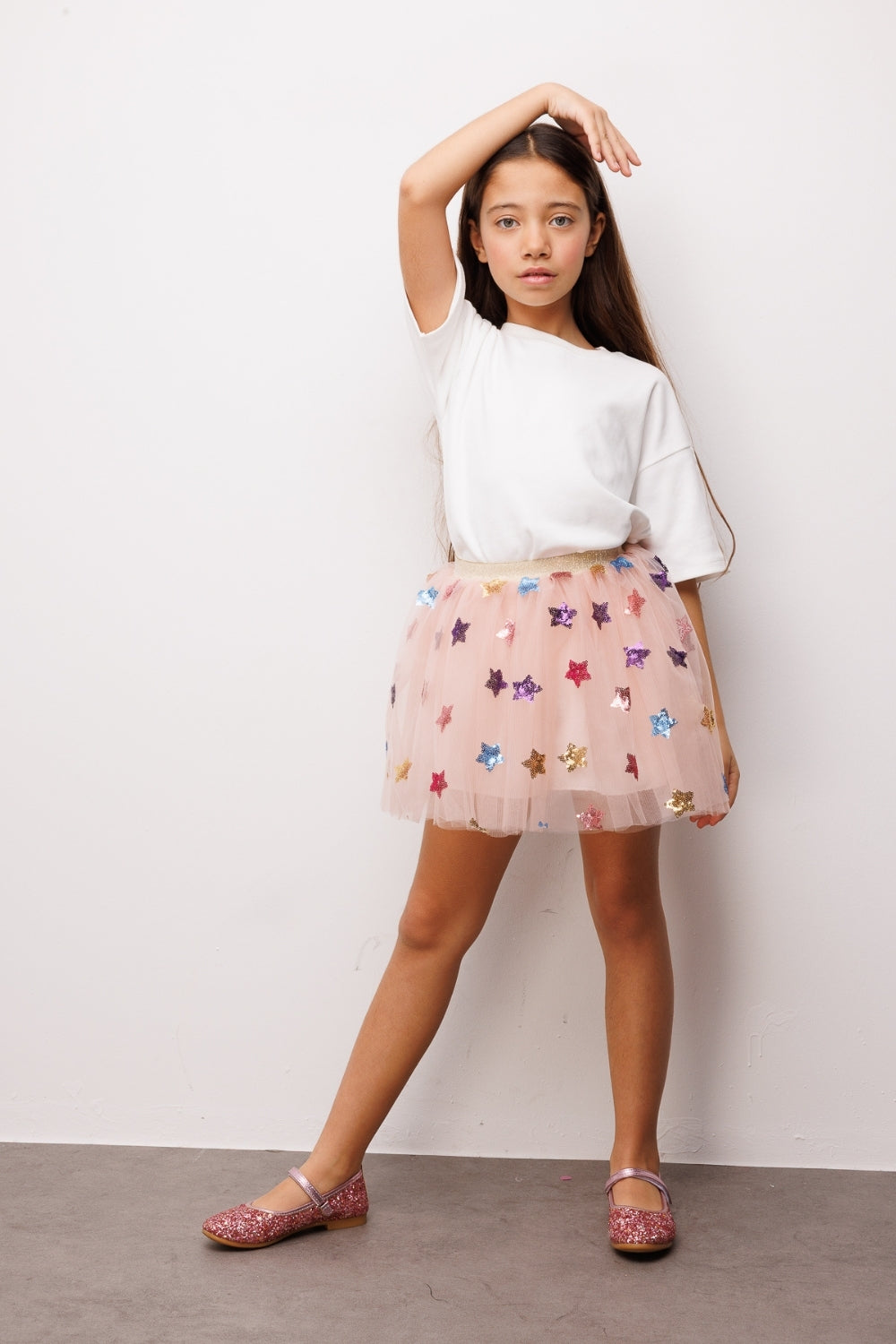 Pauline Girls’ Powder Pink Star Sequin Skirt