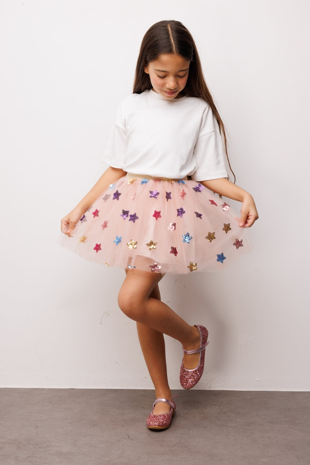 Pauline Girls’ Powder Pink Star Sequin Skirt