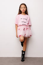 Pauline Girls’ Pink Bow Sequin Skirt
