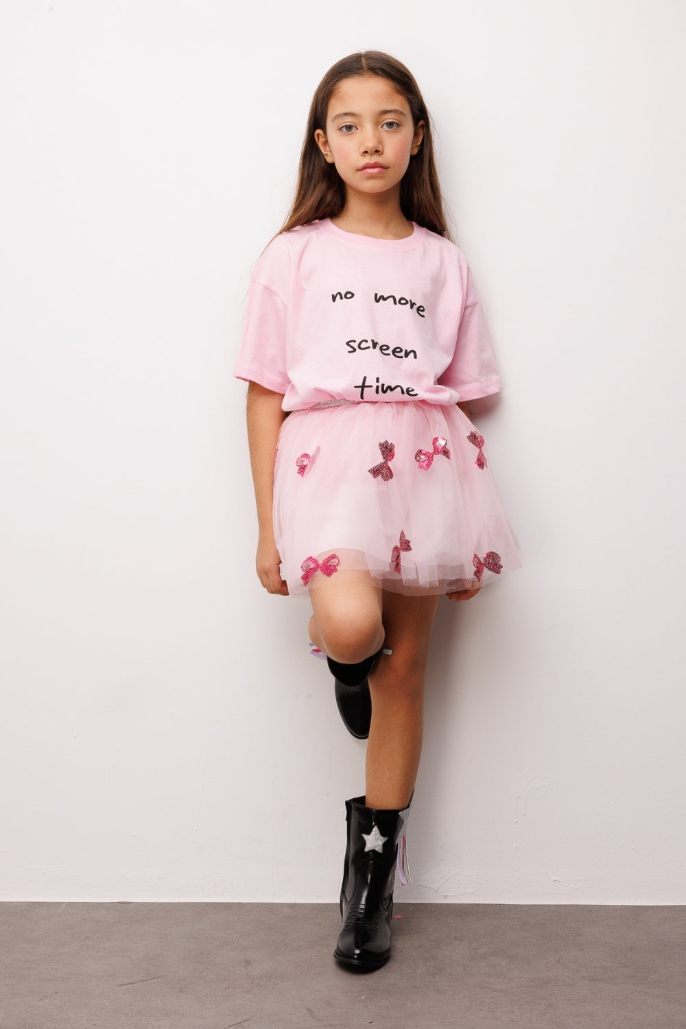 Pauline Girls’ Pink Bow Sequin Skirt